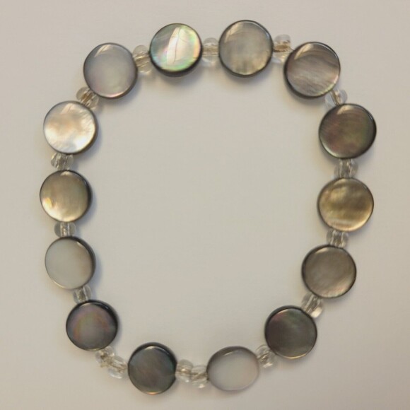 Gemstone Beaded Gray To Black In Color Stretch Bracelet - Picture 1 of 6